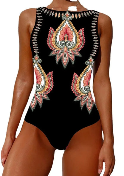 2024 Stylish Floral Print One-Piece Swimsuit for Women - Lace-Up Push-Up Beachwear