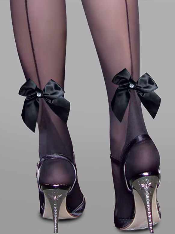 Bow Detail Sheer Lace Stocking With Back Ankle Bow Hello.LA.Girl