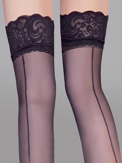 Bow Detail Sheer Lace Stocking for Elegant Women’s Fashion