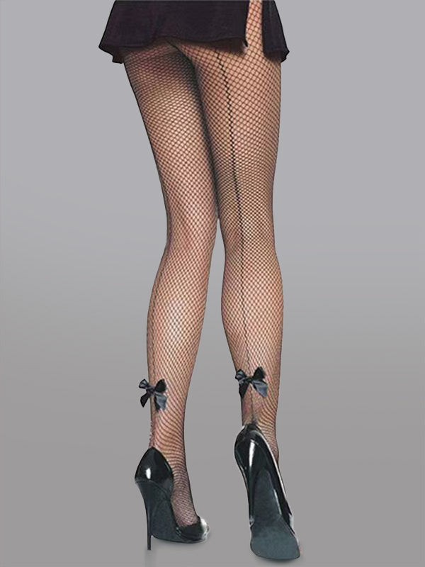 Bow Detail Sheer Mesh Tights With Back Bow Accent Detail Hello.LA.Girl