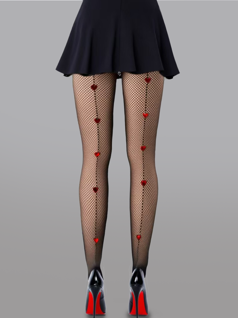 Heart Pattern Fishnet Tights With Back Heart Decoration Hello.LA.Girl