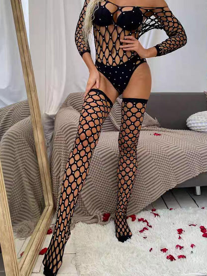 Rhinestone Thigh-High Fishnet Pantyhose for Women