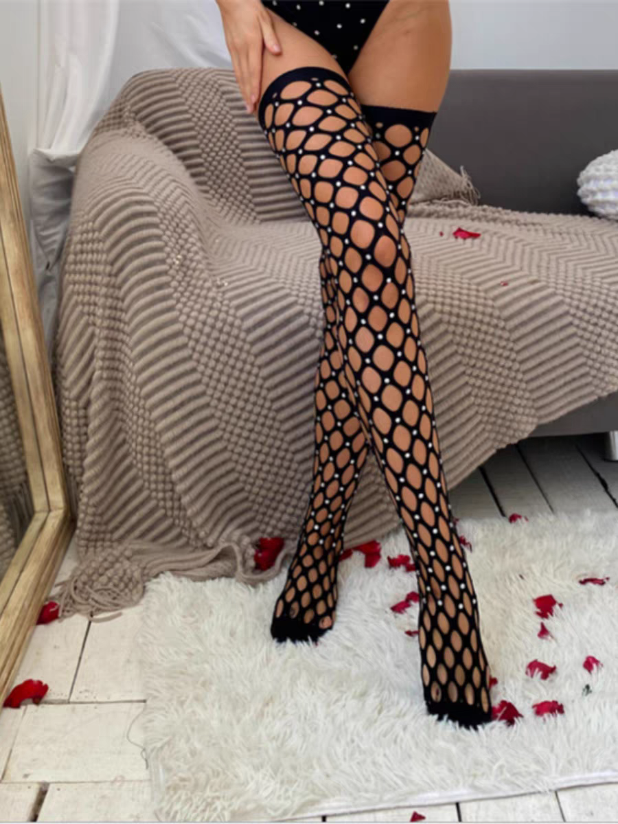 Rhinestone Thigh-High Fishnet Pantyhose for Women