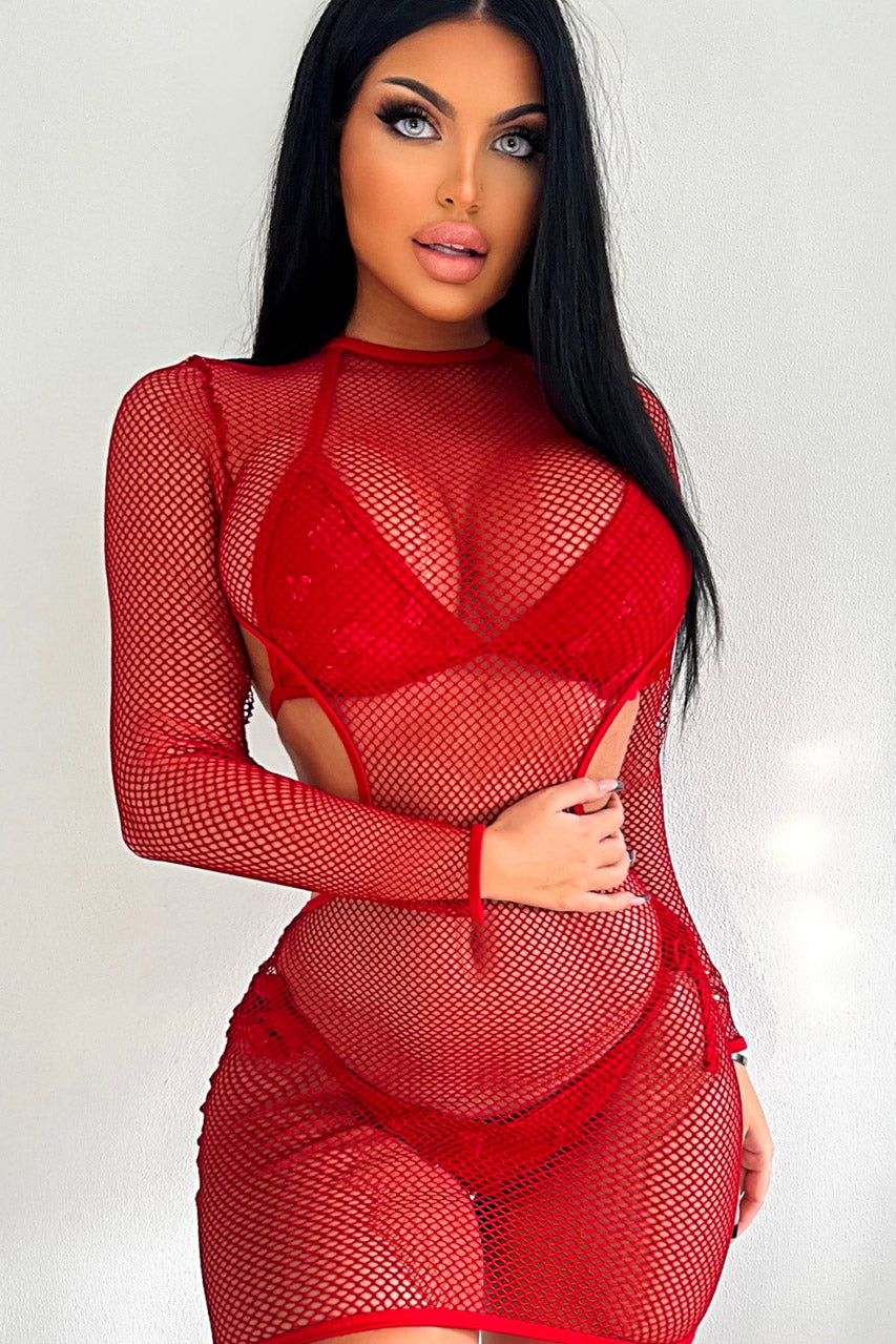 3wishes.com Apparel & Accessories > Lingerie - 3wishes Red Sheer Mini Dress - Premium Quality 3wishes.com