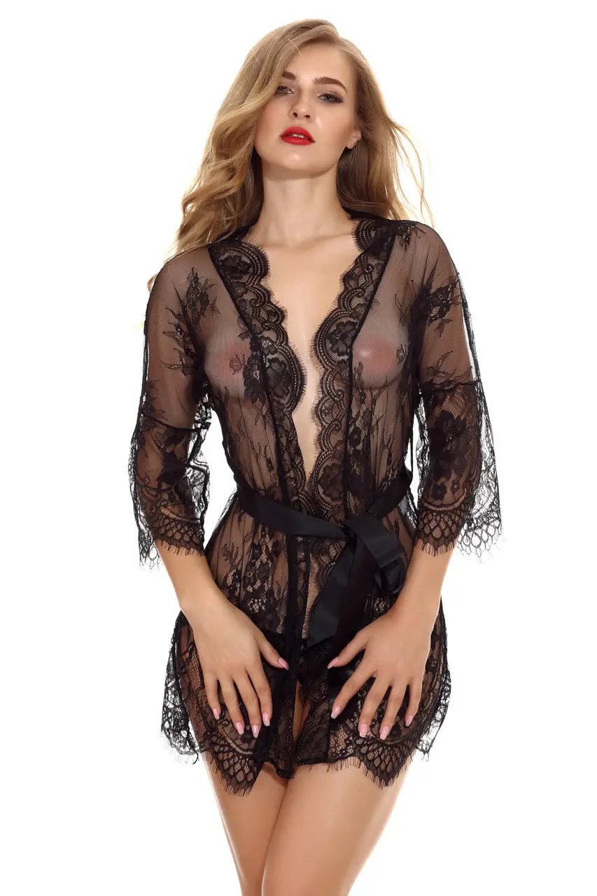 Rose Lace Robe 3wishes.com