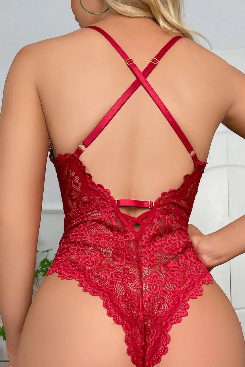 Scalloped Lace Teddy with Lace Cut Out 3wishes.com