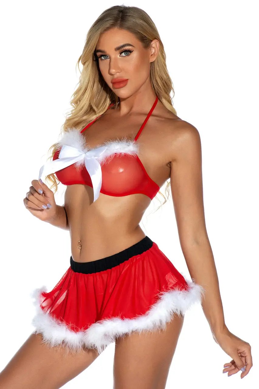 3wishes.com Apparel & Accessories > Lingerie - Santa's Secret Bra and Skirt Set - Premium Quality 3wishes.com
