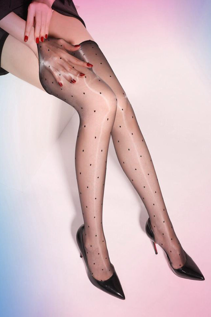 3wishes.com Sheer French Dot Raw Edge Stockings - Premium Quality