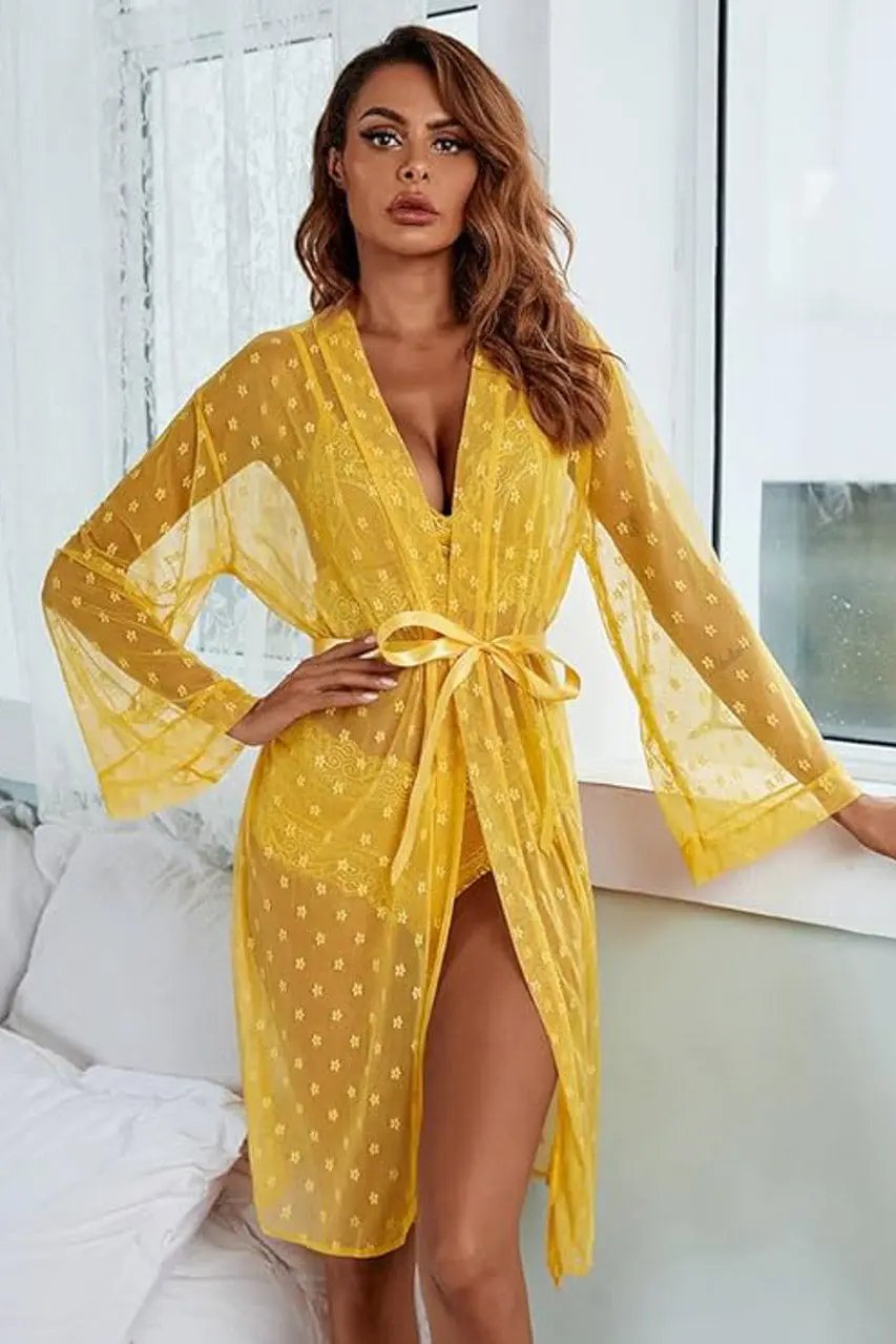 French Dot Mesh Robe and Bra Set 3wishes.com