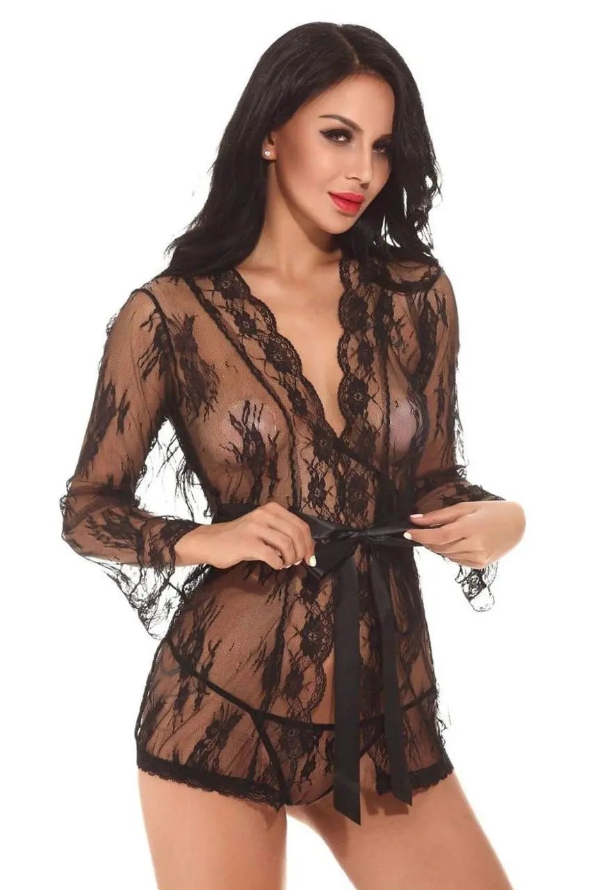 Delicate Lace Short Robe 3wishes.com