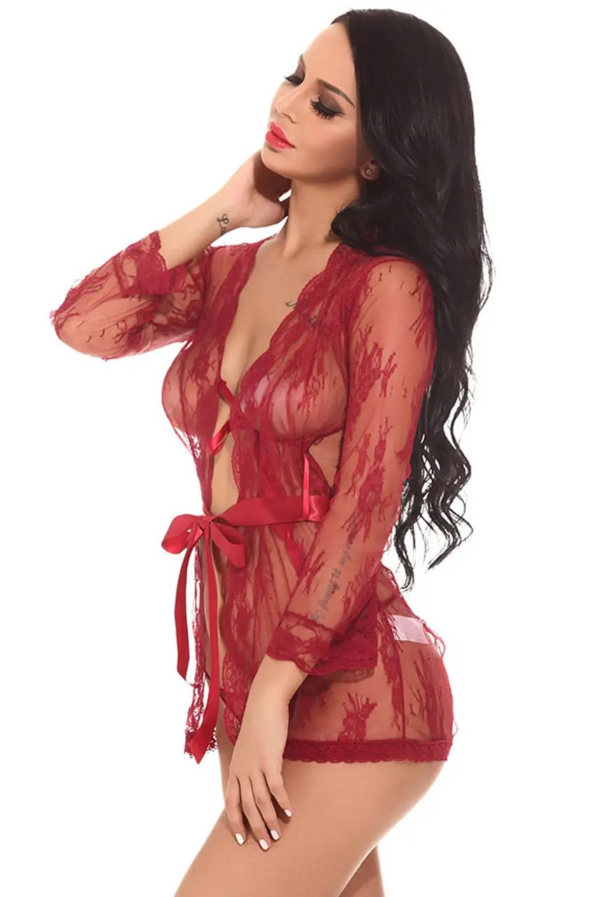 Delicate Lace Short Robe 3wishes.com