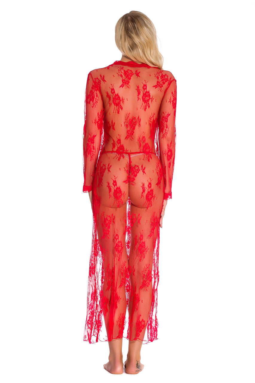 3wishes.com Apparel & Accessories > Lingerie - Long Lace Babydoll Robe - Premium Quality 3wishes.com