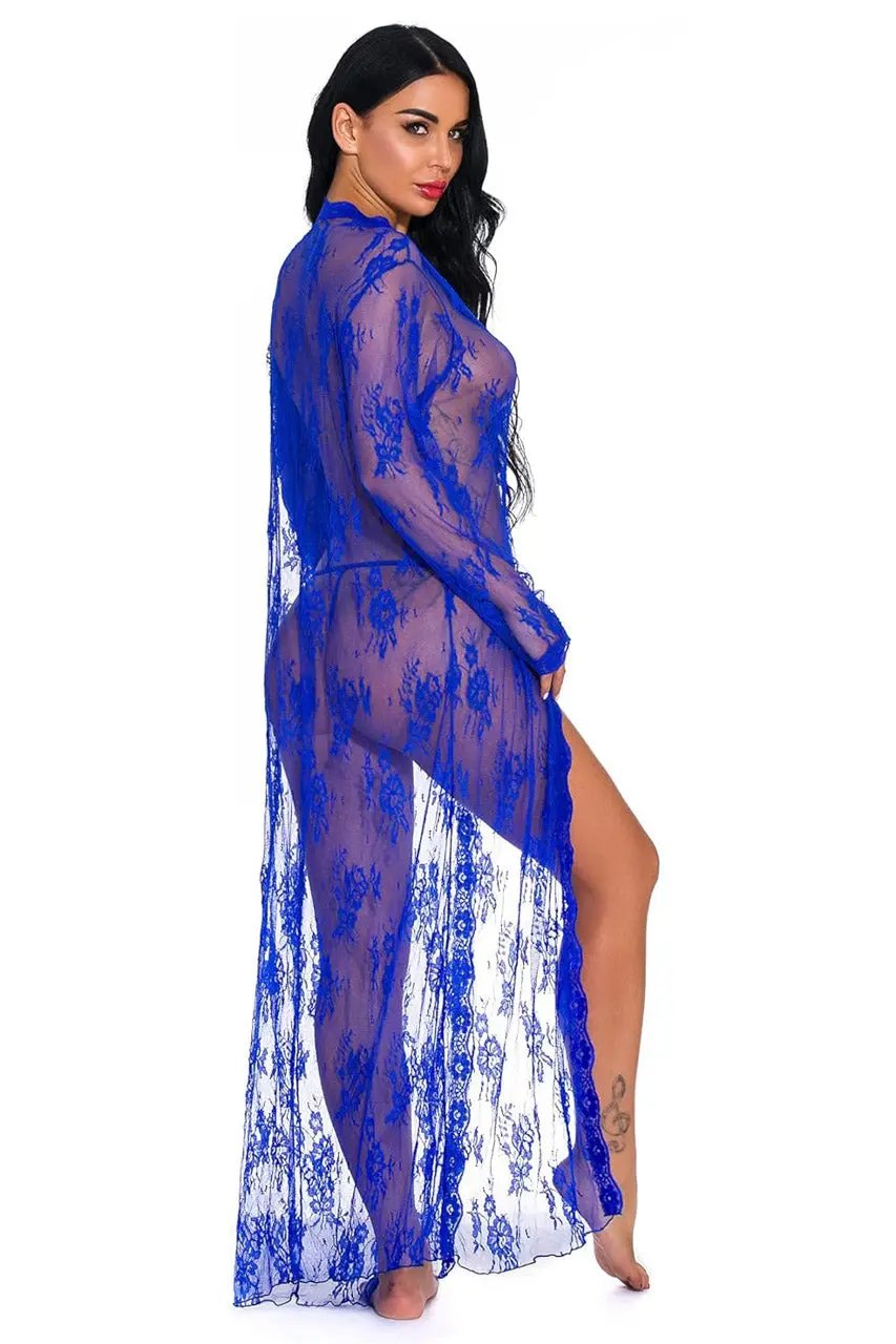 3wishes.com Apparel & Accessories > Lingerie - Long Lace Babydoll Robe - Premium Quality 3wishes.com
