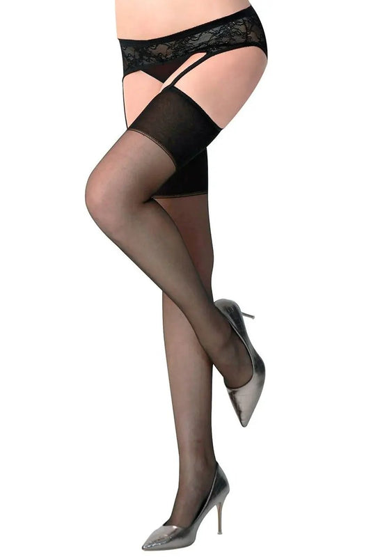 3wishes.com Apparel & Accessories > Lingerie - Black Mesh Thigh Highs with Lace Garter Belt - Premium Quality 3wishes.com