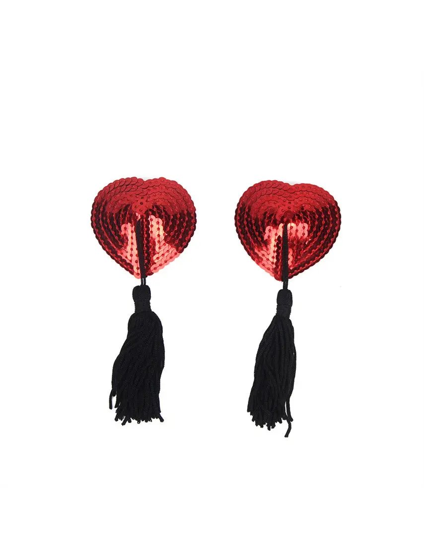 3wishes.com Apparel & Accessories > Lingerie - Red Sequin Heart Tassel Pasties - Premium Quality 3wishes.com