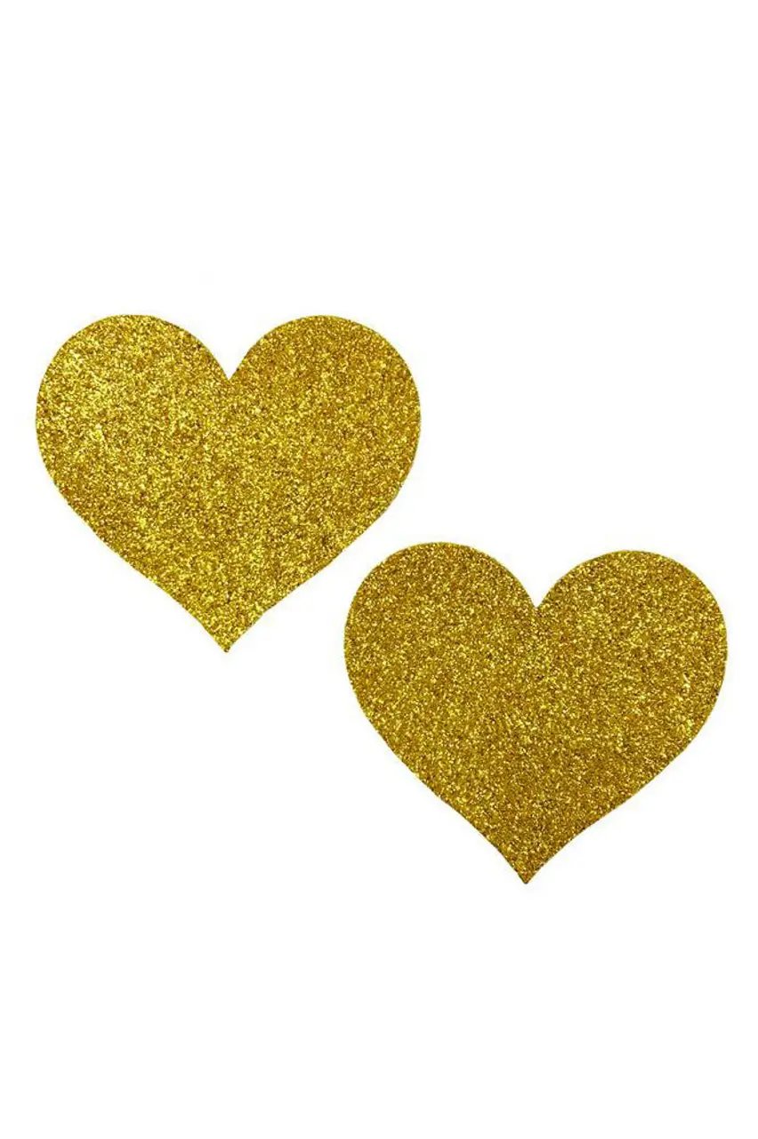Gold Glitter Heart Pasties 3wishes.com