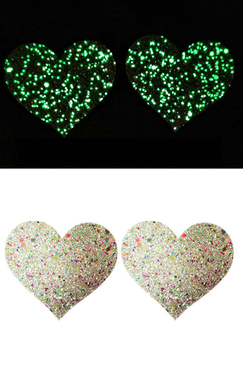 Glow In The Dark Glitter Heart Pasties For Nighttime Performances 3wishes.com