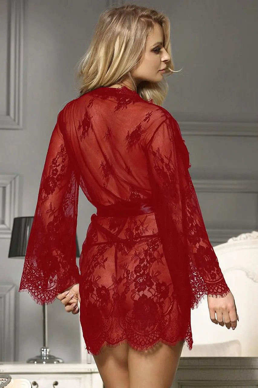 3wishes.com Robes - Short Eyelash Lace Robe - Premium Quality 3wishes.com