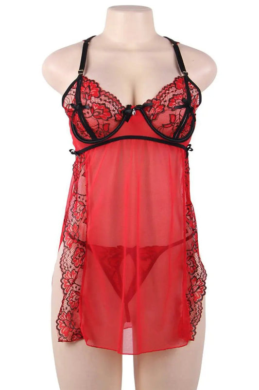 3wishes.com Apparel & Accessories > Lingerie - 3wishes Rose Babydoll: Sexy Split Cup - Premium Quality 3wishes.com