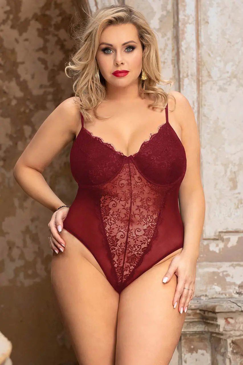 3wishes.com Plus Size Lingerie - Plus Size Lace Underwire Teddy - Premium Quality 3wishes.com
