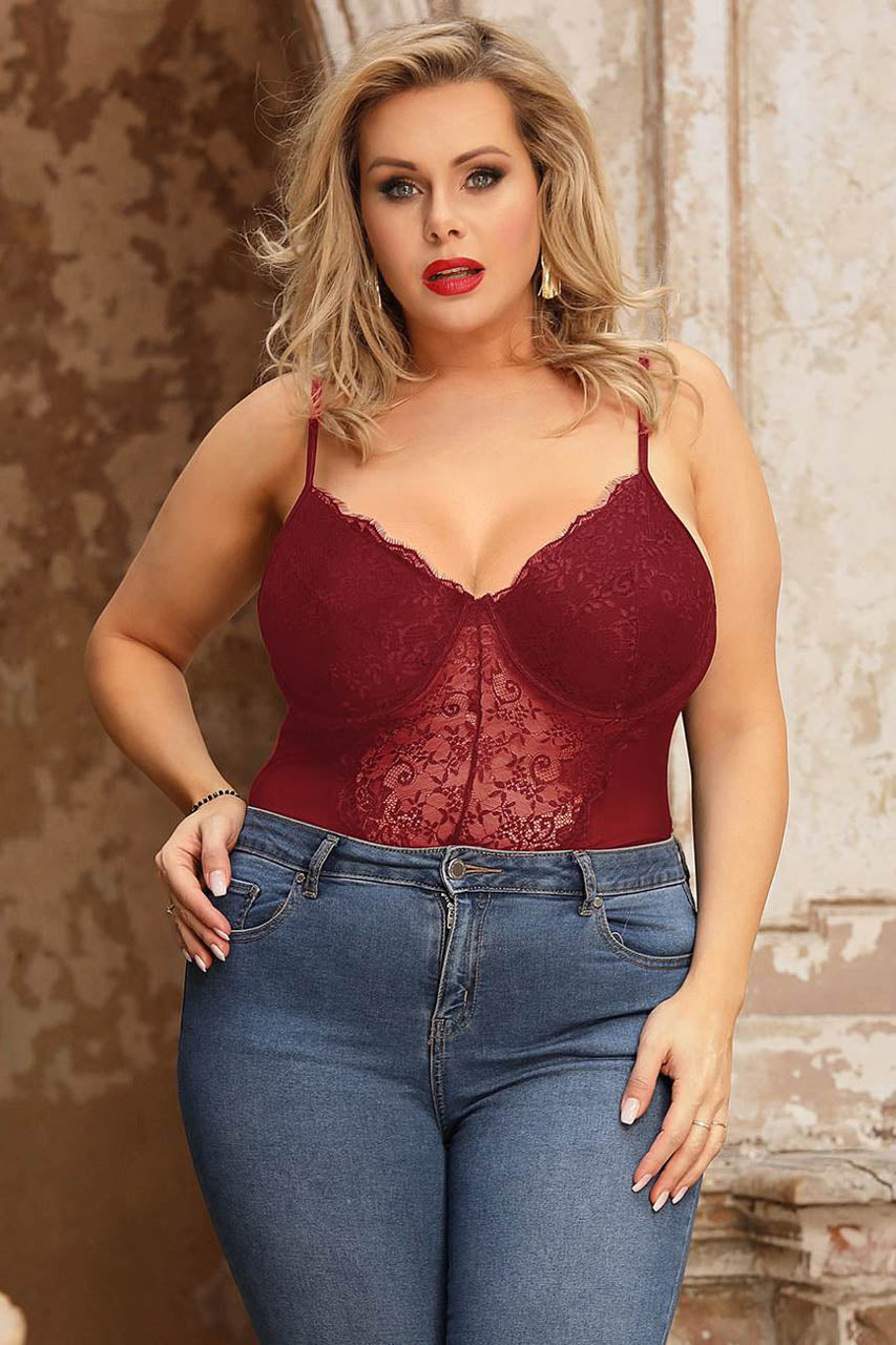 3wishes.com Plus Size Lingerie - Plus Size Lace Underwire Teddy - Premium Quality 3wishes.com