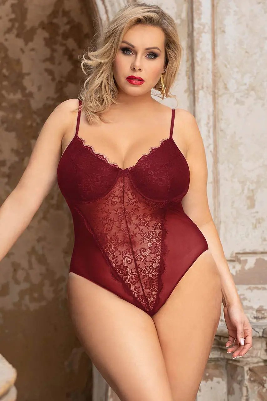3wishes.com Plus Size Lingerie - Plus Size Lace Underwire Teddy - Premium Quality 3wishes.com