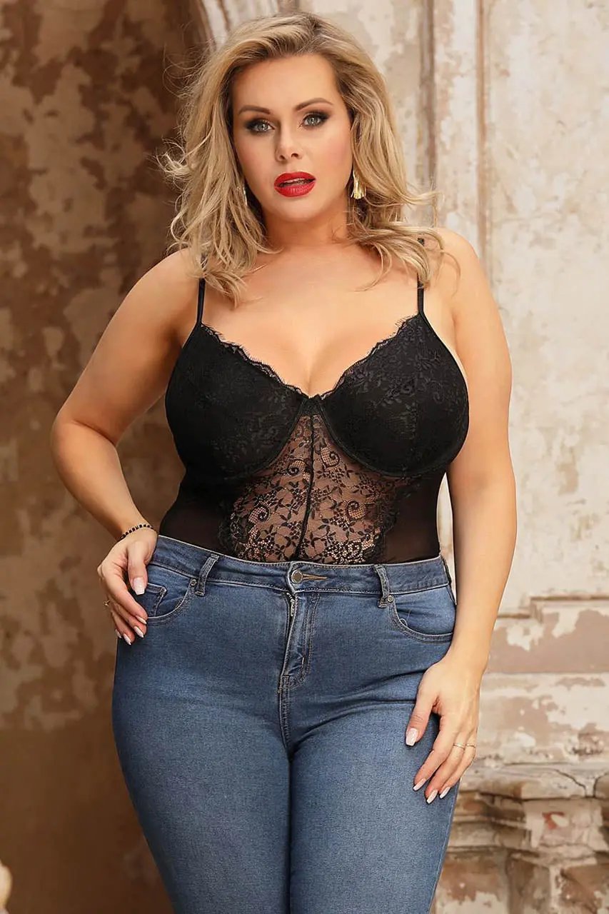 3wishes.com Plus Size Lingerie - Plus Size Lace Underwire Teddy - Premium Quality 3wishes.com