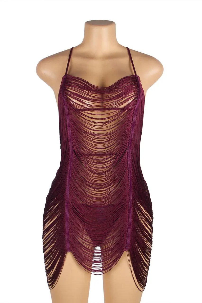 Shimmy Fringe Lingerie Chemise 3wishes.com