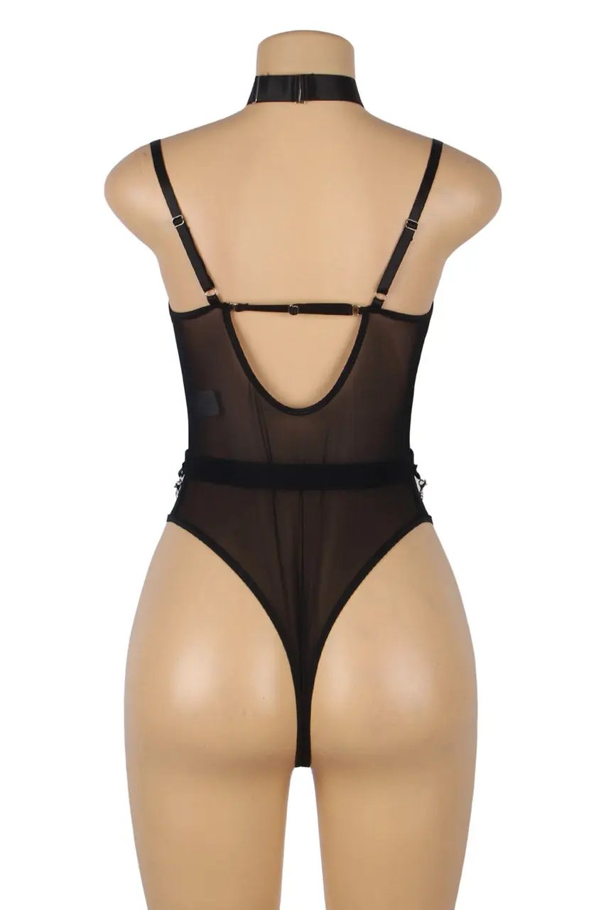 Black Harness Teddy with Chains 3wishes.com