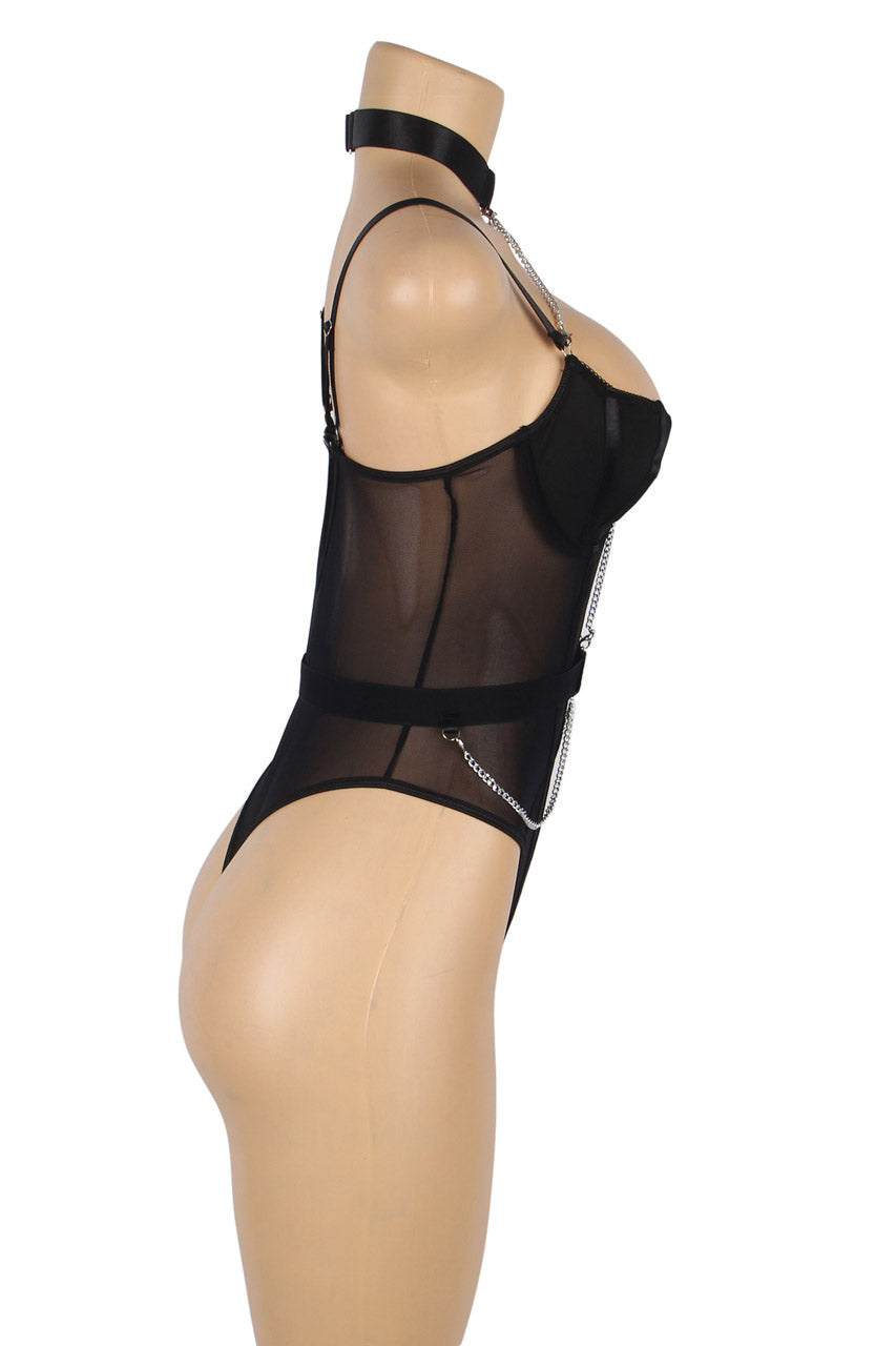Black Harness Teddy with Chains black - Apparel & Accessories