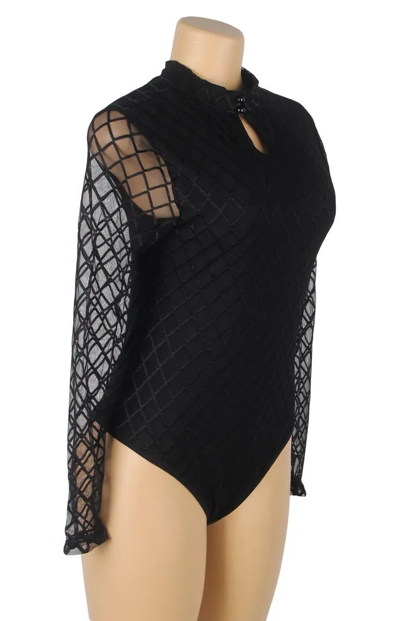 3wishes.com Apparel & Accessories > Clothing > Lingerie - High Neck Mesh Sleeve Lingerie Teddy - Premium Quality 3wishes.com