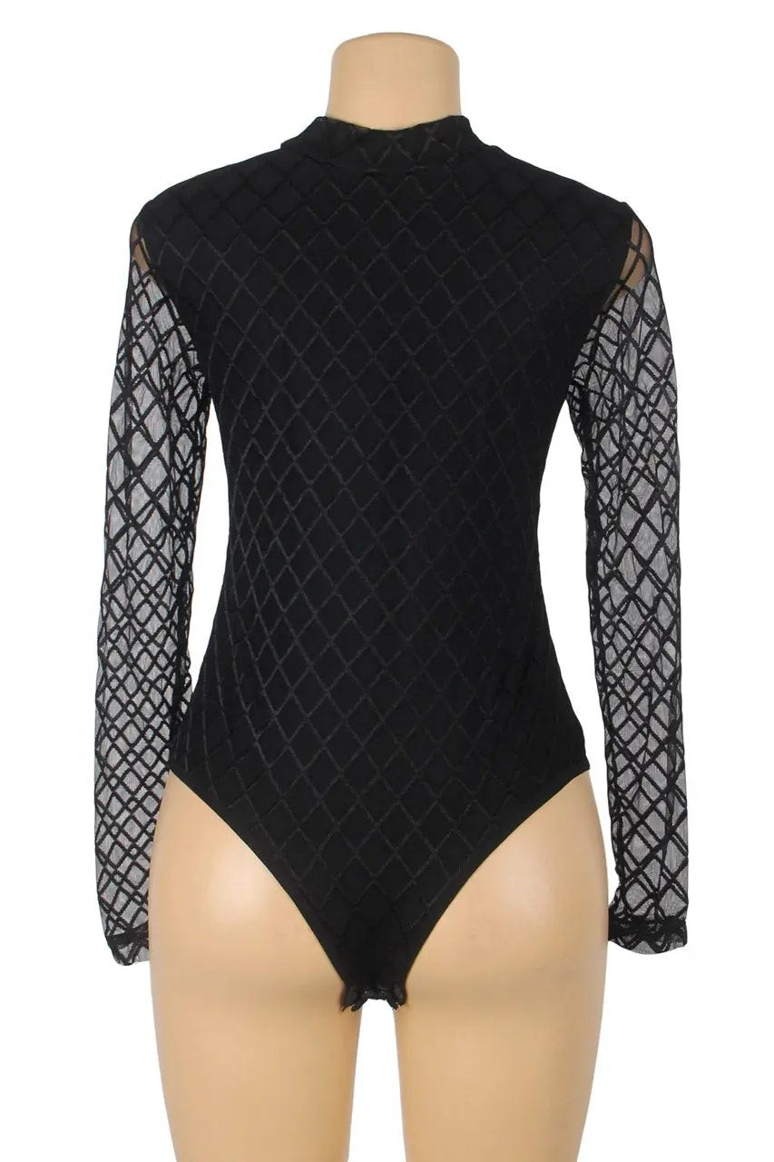 3wishes.com Apparel & Accessories > Clothing > Lingerie - High Neck Mesh Sleeve Lingerie Teddy - Premium Quality 3wishes.com