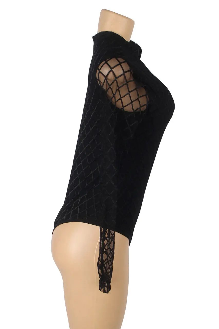 3wishes.com Apparel & Accessories > Clothing > Lingerie - High Neck Mesh Sleeve Lingerie Teddy - Premium Quality 3wishes.com
