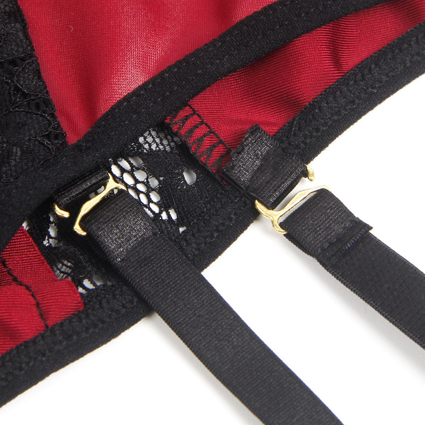 Burgundy Faux Leather Teddy Lingerie With Lace Chain Straps Garter Cheeky Back 3wishes.com