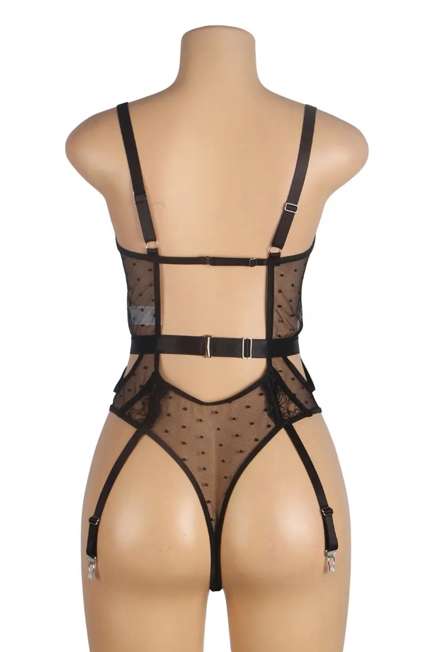 Embroidered Lace Hollow Cut Teddy Lingerie - Love Salve