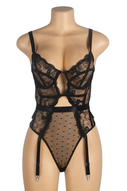 Embroidered Lace Cut Lingerie Teddy 3wishes.com