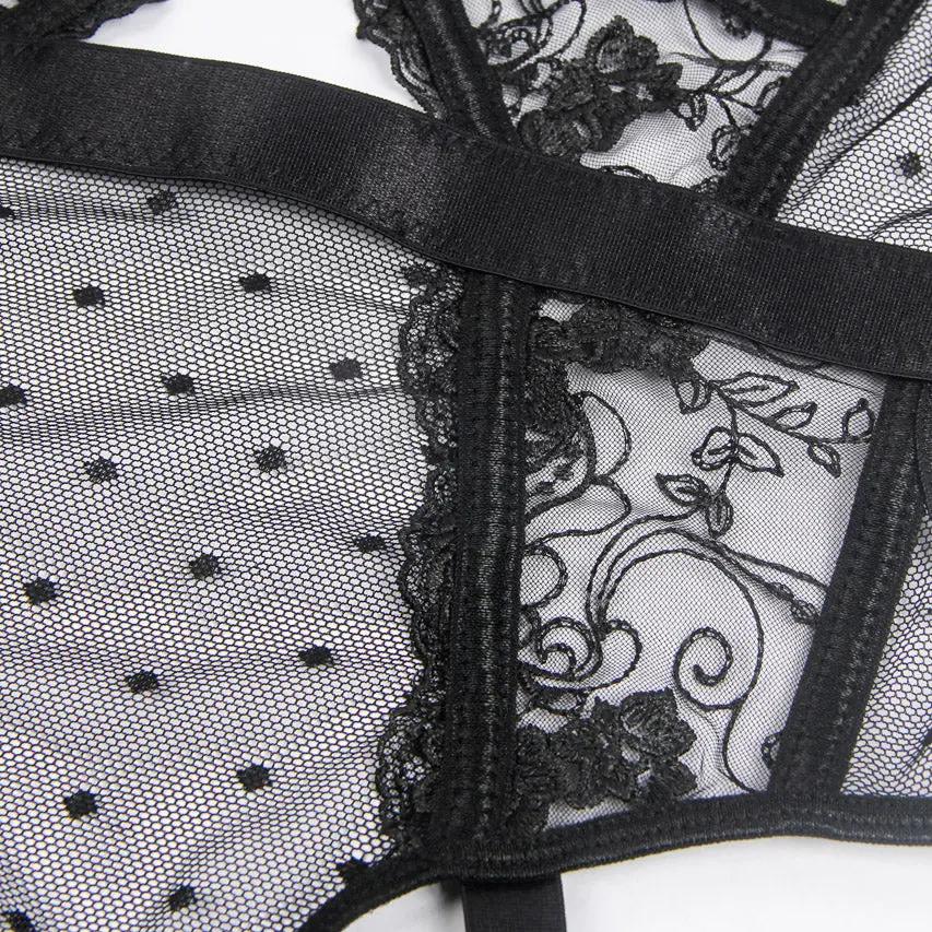Embroidered Lace Cut Lingerie Teddy 3wishes.com