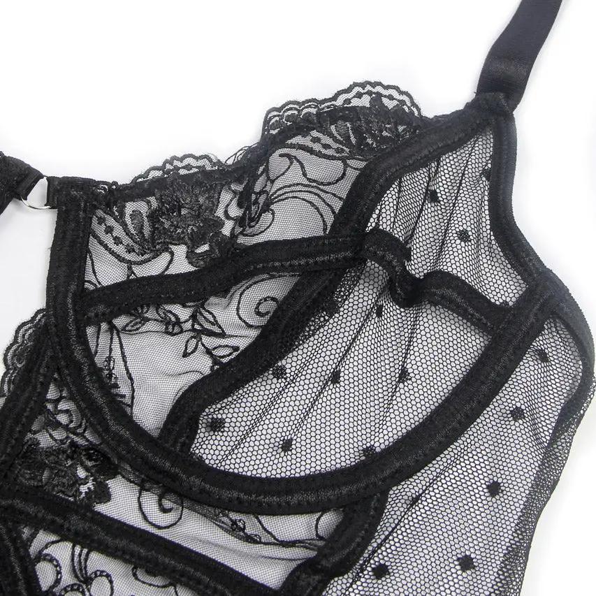 Embroidered Lace Cut Lingerie Teddy 3wishes.com