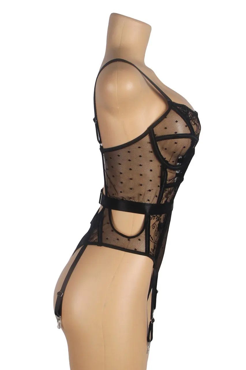 Embroidered Lace Cut Lingerie Teddy 3wishes.com