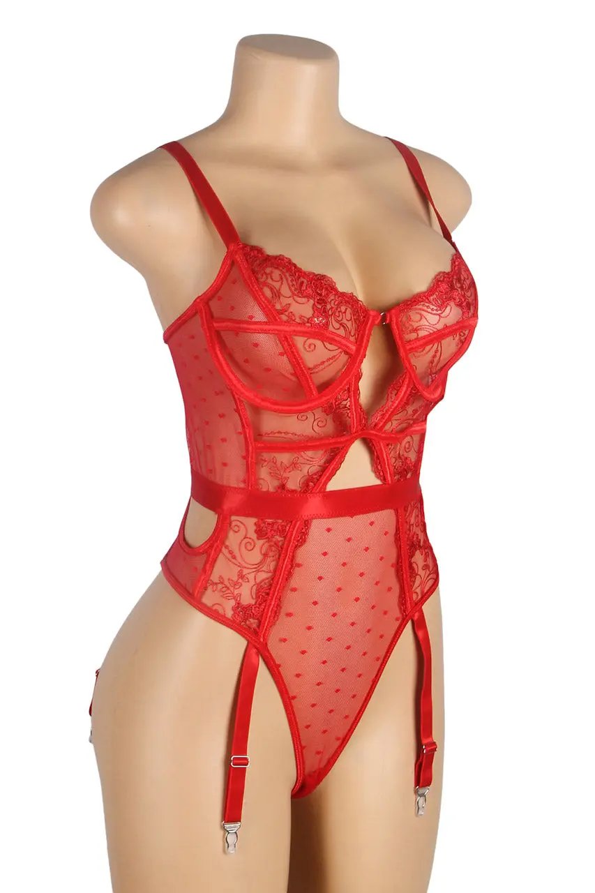 Embroidered Lace Cut Lingerie Teddy 3wishes.com