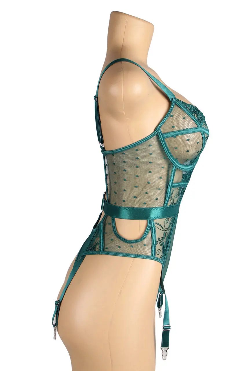 Embroidered Lace Cut Lingerie Teddy 3wishes.com