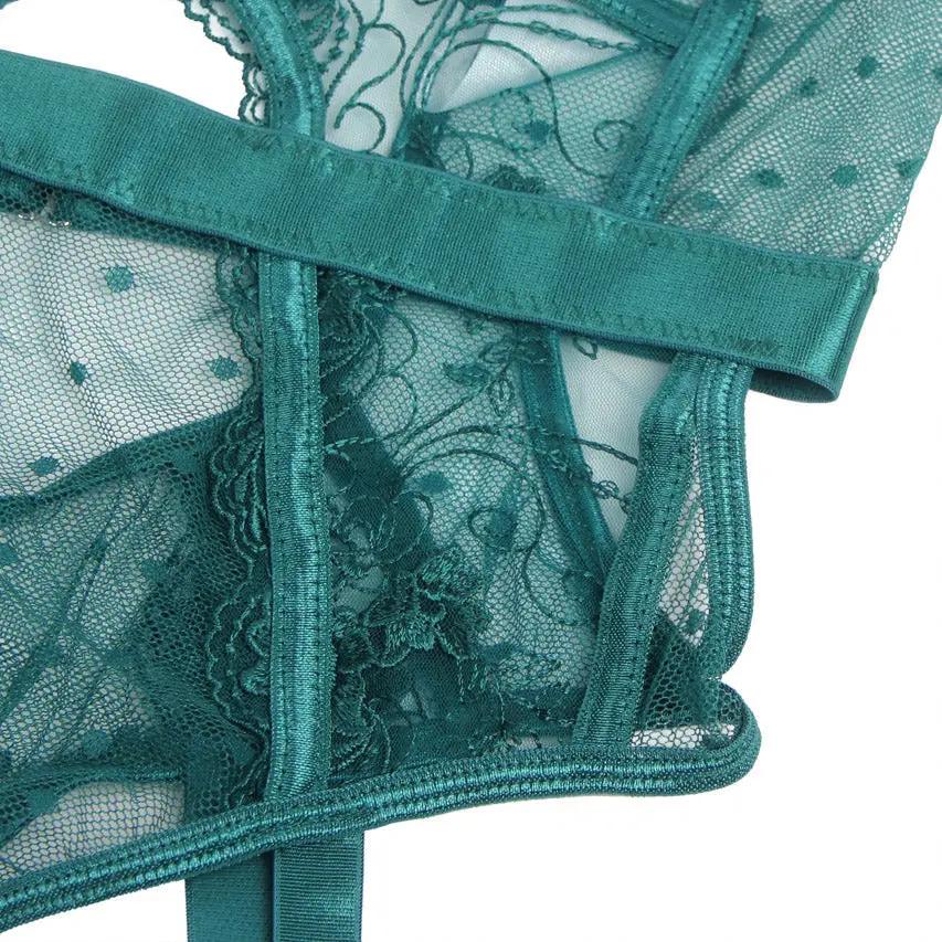 Embroidered Lace Cut Lingerie Teddy 3wishes.com