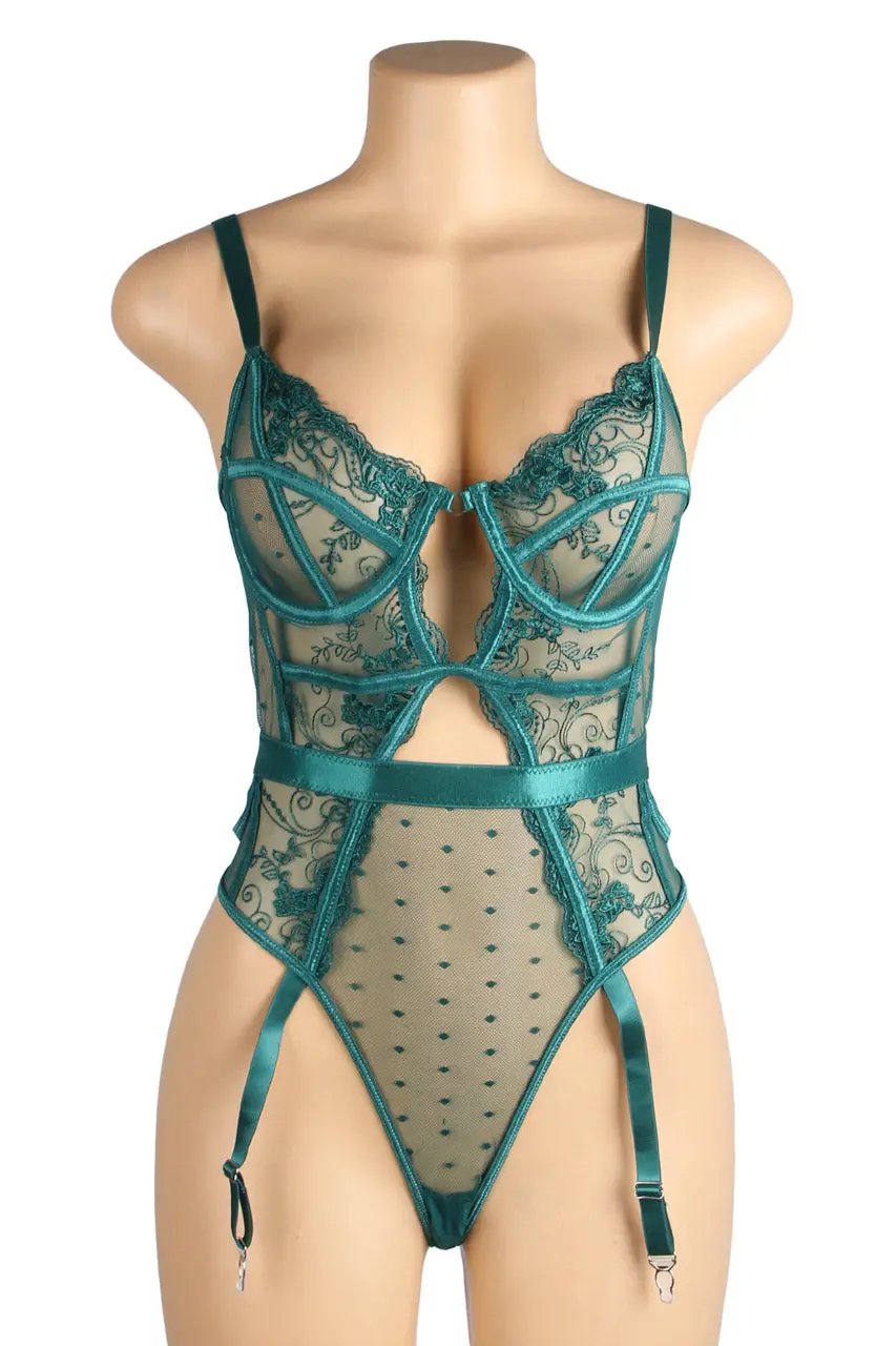 Embroidered Lace Cut Lingerie Teddy 3wishes.com
