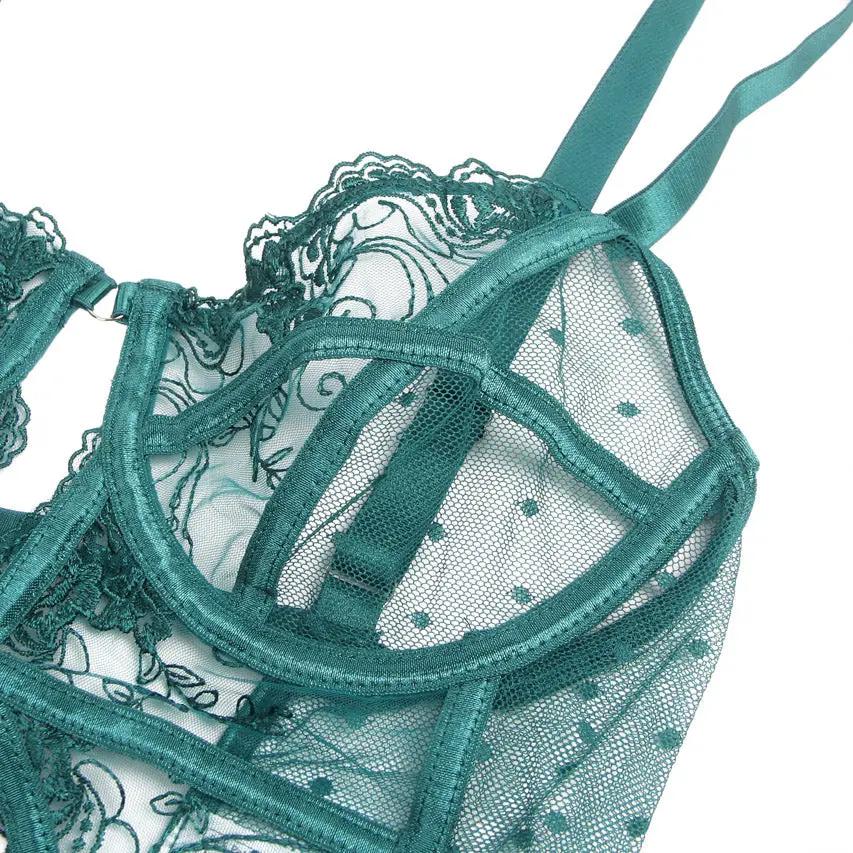 Embroidered Lace Cut Lingerie Teddy 3wishes.com