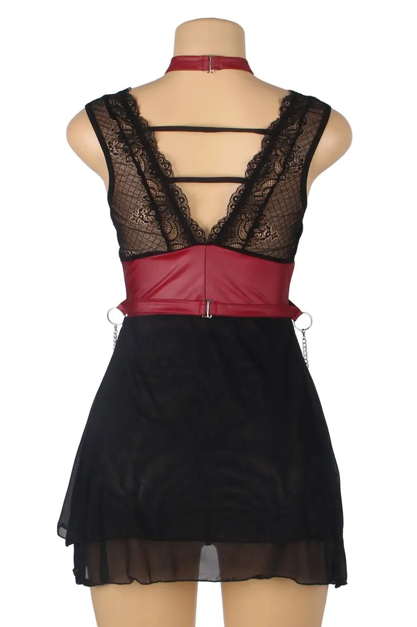 Black Mesh and Leather Chemise 3wishes.com