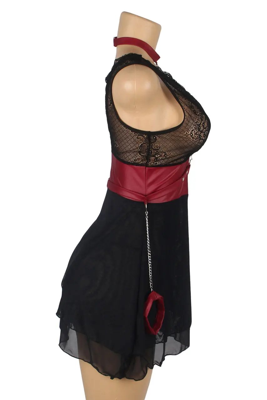 Black Mesh and Leather Chemise 3wishes.com