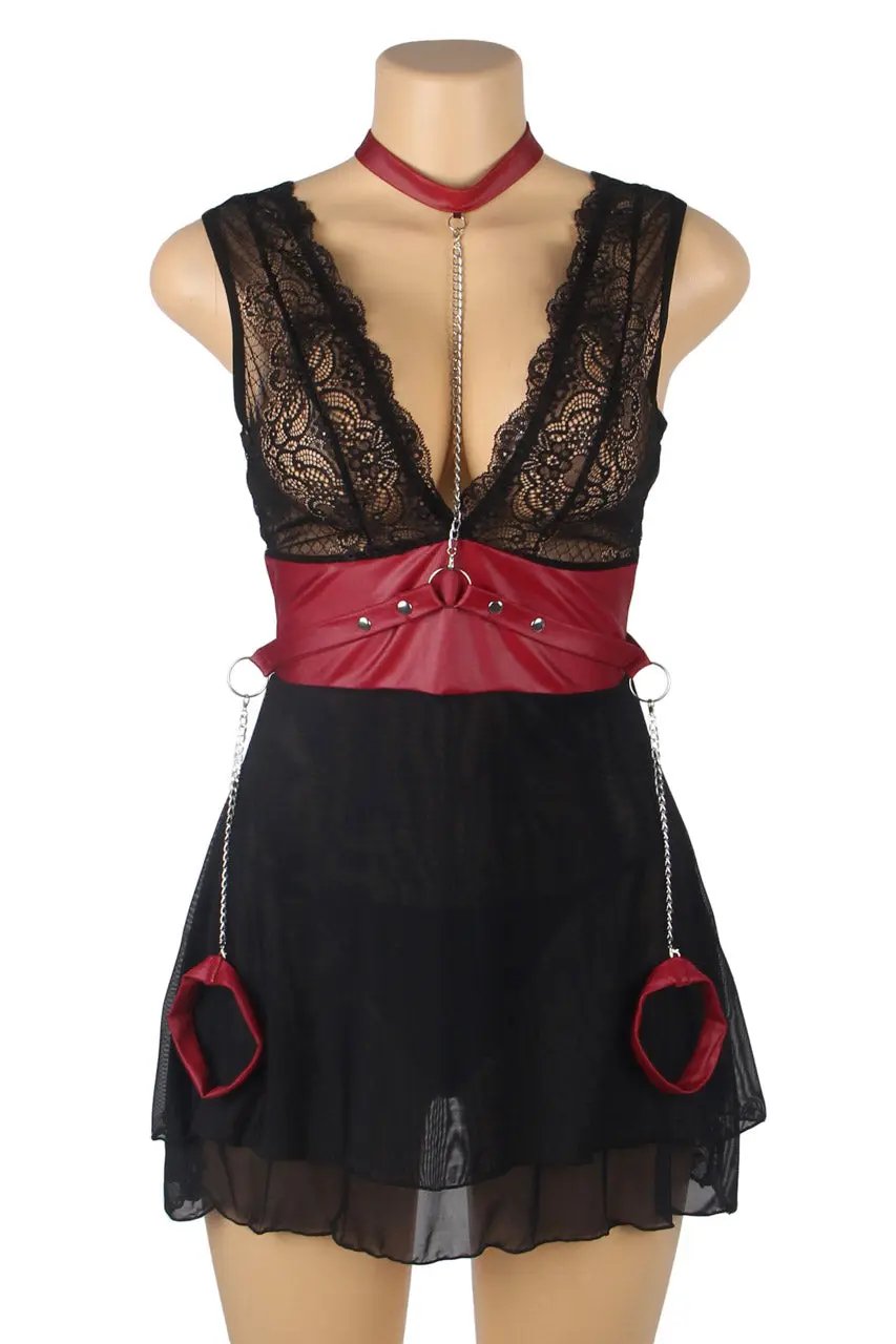 Black Mesh and Leather Chemise 3wishes.com