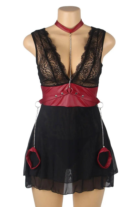 Black Mesh and Leather Chemise 3wishes.com