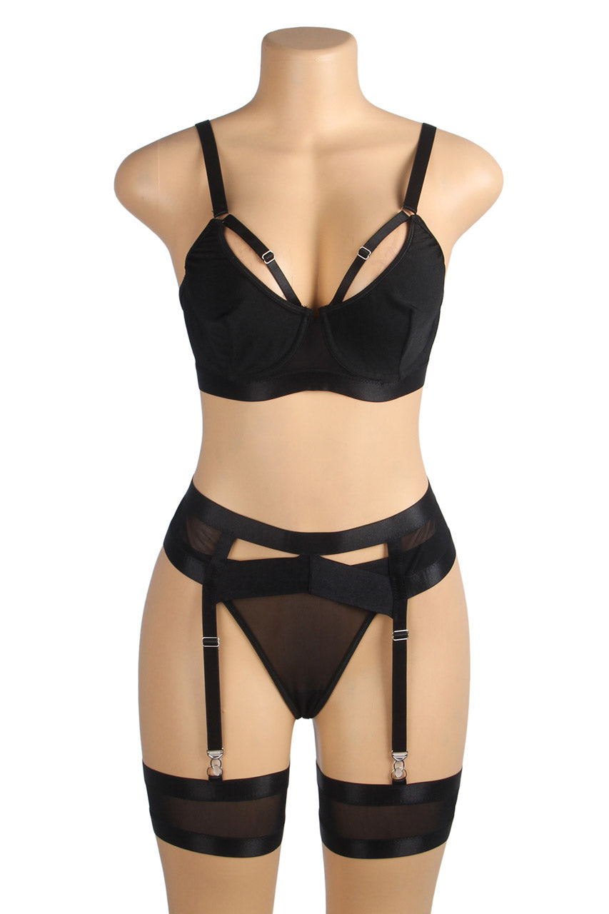 3wishes.com Apparel & Accessories > Lingerie - Bondage Bra and Garterbelt Set - Premium Quality 3wishes.com
