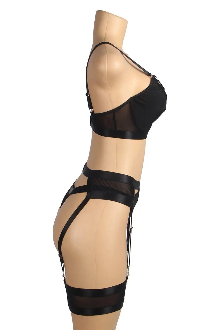 Bondage Bra and Garterbelt Set 3wishes.com